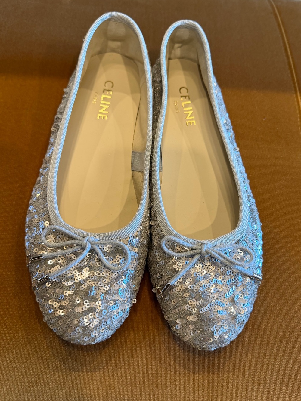 CELINE Ballet Flats in Silver Sequin